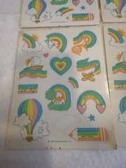Vintage (4) Sheets Hallmark Sticker Lot 80s Rainbows Balloons Pencils Pastels