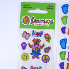 Vintage Sandylion prismatic stickers Peace Bears, Feet, music notes bright color