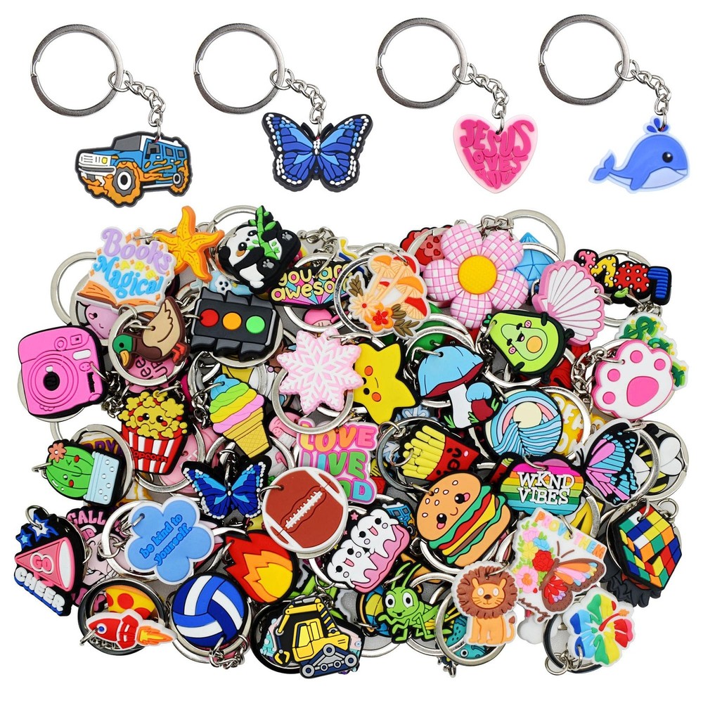 200pcs Random Different Keychains,Mixed Non-Repeat Cute Key Chain for Classro…