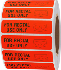 for Rectal Use Only Stickers 1.5″ X 0.375″ Fluorescent Red Stickers