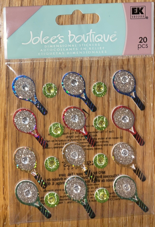 RARE JOLEES TENNIS BALLS & RACQUETS Repeats W/ Gems 3D Sport Scrapbook STICKERS