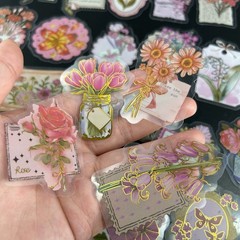 50/100PCS Cartoon Hot Stamping Flower Heart Language Sticker Pack Waterproof Tra