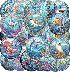 10Pcs Round Stain Glass Window Stickers- Scrapbook, Journal, DIY Crafts & Cards