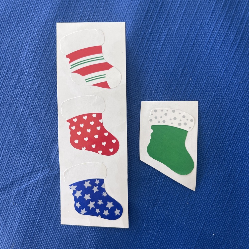 4 Mrs. Grossman’s Vintage Christmas Stocking Stickers Stars & Hearts RARE!!!
