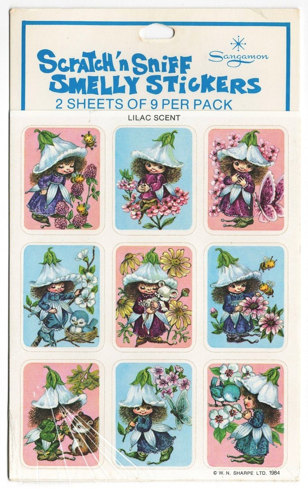 Vintage 1984 Sangamon VICTORIA PLUM Scratch and Sniff Smelly Stickers LILAC pack