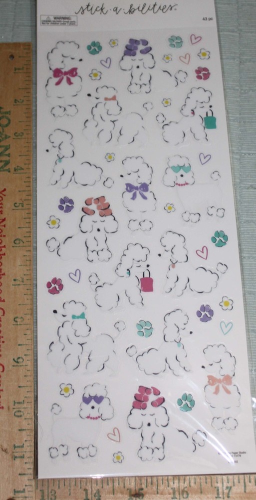 The Paper Studio Sticker a bilities Poodle Dog Hearts 43 Pcs. New Fast Shipping