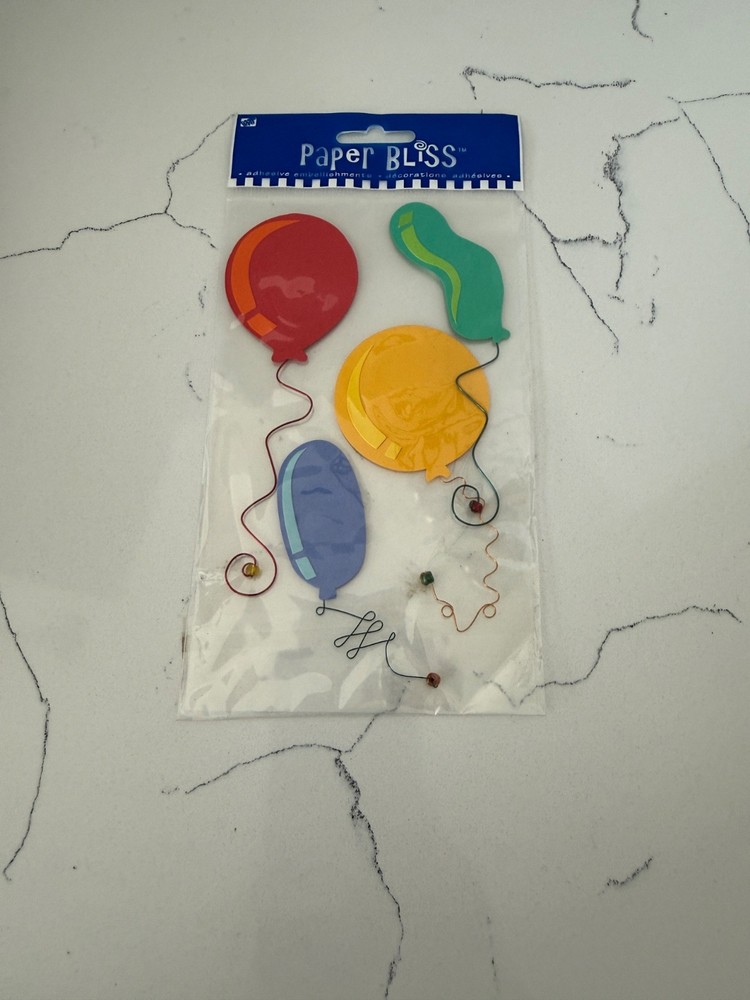 Paper Bliss Adhesive Accent 4PC Multi-Color Balloons w/Wire Scrapbooking Craft