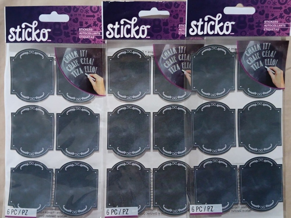 3 PACKS Sticko Chalk Label Stickers Frames