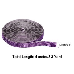 4 Yard 5 Rows Self Adhesive Crystal Rhinestone Ribbon Roll Dark Purple