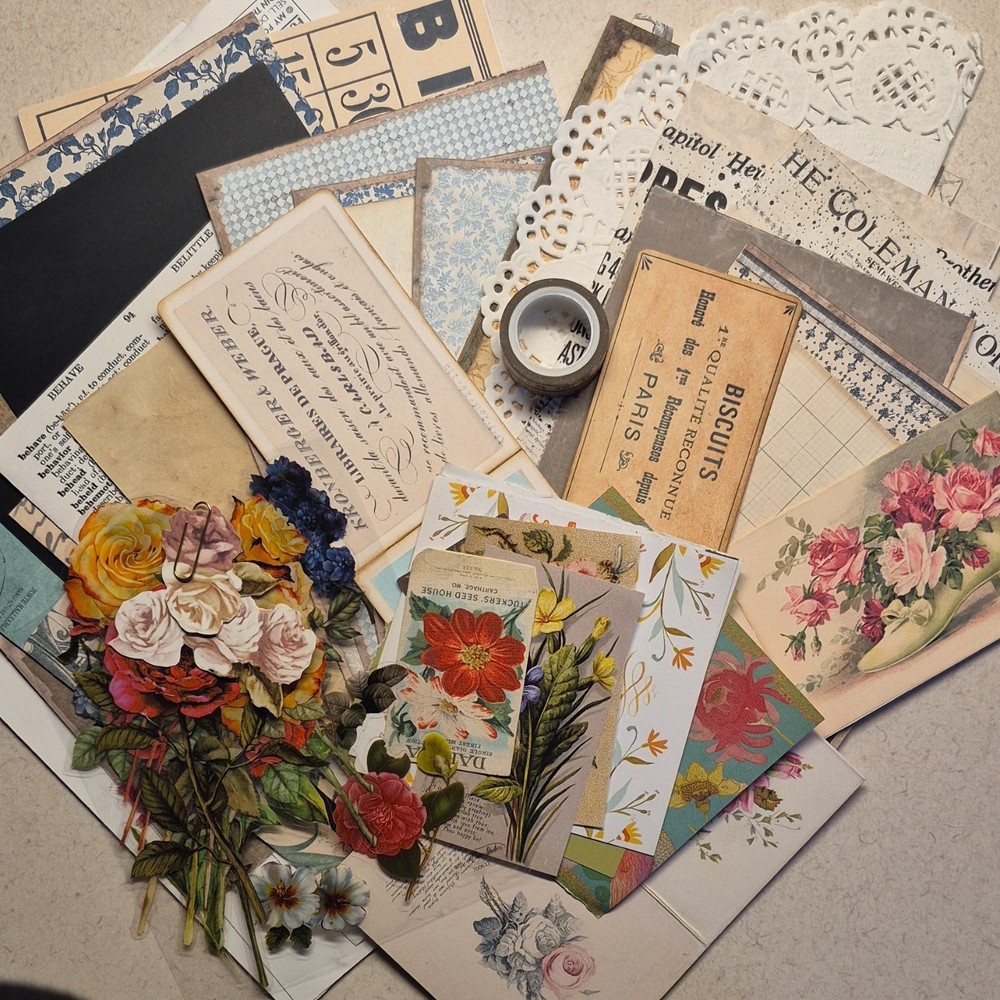 Vintage Scrapbooking/ Junk Journaling Mixed Lot Multicolor Floral