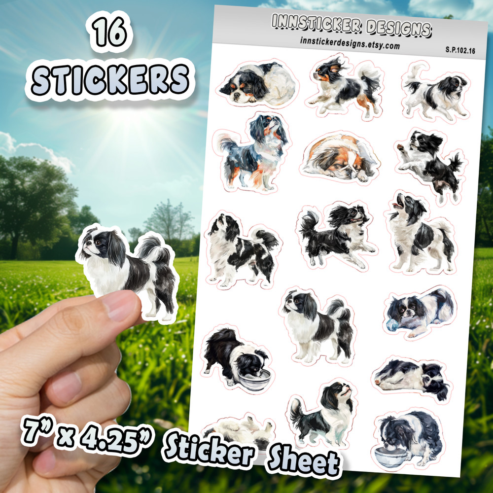 Japanese Chin Dog Stickers for Journals, Scrapbooks, Planners, Glossy, Matte
