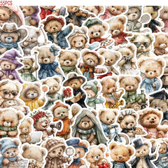 55pcs Cute Teddy Bear Stickers Waterproof Adorable Decals for Phone Case Laptop