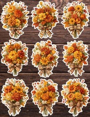 Fall Flower Bouquet Die Cut Vinyl Stickers Set Scrapbooking Laptop Water Bottle
