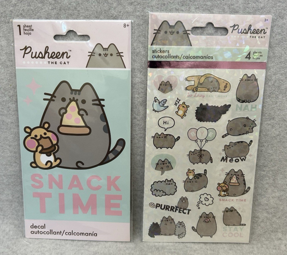 Lot of 2 Pusheen the Cat SandyLion Stickers n Device Decal Laptops iPads Phones