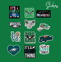 PACK OF 12 PHILADELPHIA EAGLES FOOTBALL FAN STICKERS