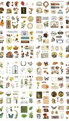 Lot 300+ Stickers Set Retro Vintage Style Flowers Butterfly Fruit Labels Plants