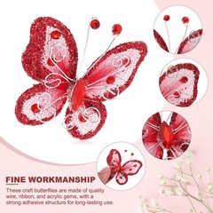 24Pcs Butterflies for Crafts, 2.2″ Organza Butterflies, Red