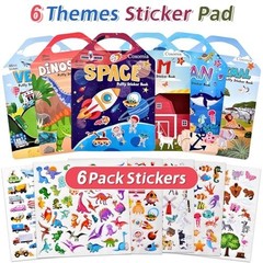 6 Set Puffy Sticker Books (260pcs) – 3D Reusable Animal, Dinosaurs, Space, Vehic