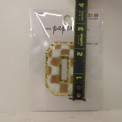 The Paper Studio Chenille Q Brown White Checker Sticker Patch Alphabet Letter