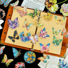 Holographic Gold Foil Butterfly Stickers – 30Pcs Transparent Aesthetic Colorful