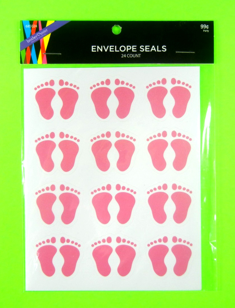 Baby Girl Footprint Evelope Seals Sticker Pack