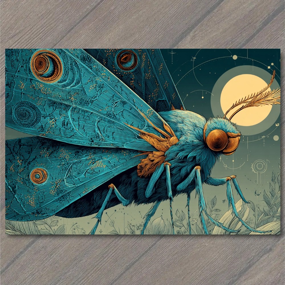 STICKER Turquoise Lunar Moth Celestial Moon Occult Engraving Mystical Wings