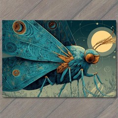 STICKER Turquoise Lunar Moth Celestial Moon Occult Engraving Mystical Wings