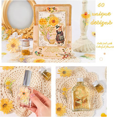 Flower Gold Foil Holographic Stickers Set 120 Pcs with 3 Themes, Resin Transpare