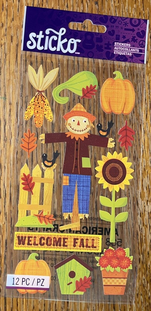 STICKO Welcome Fall ScareCrows Sunflowers Harvest Season Pumpkins Corn Stickers