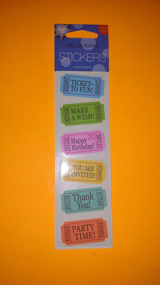 Mrs Grossman’s Stickers Ticket Sayings Party Thank You Birthday Make A Wish