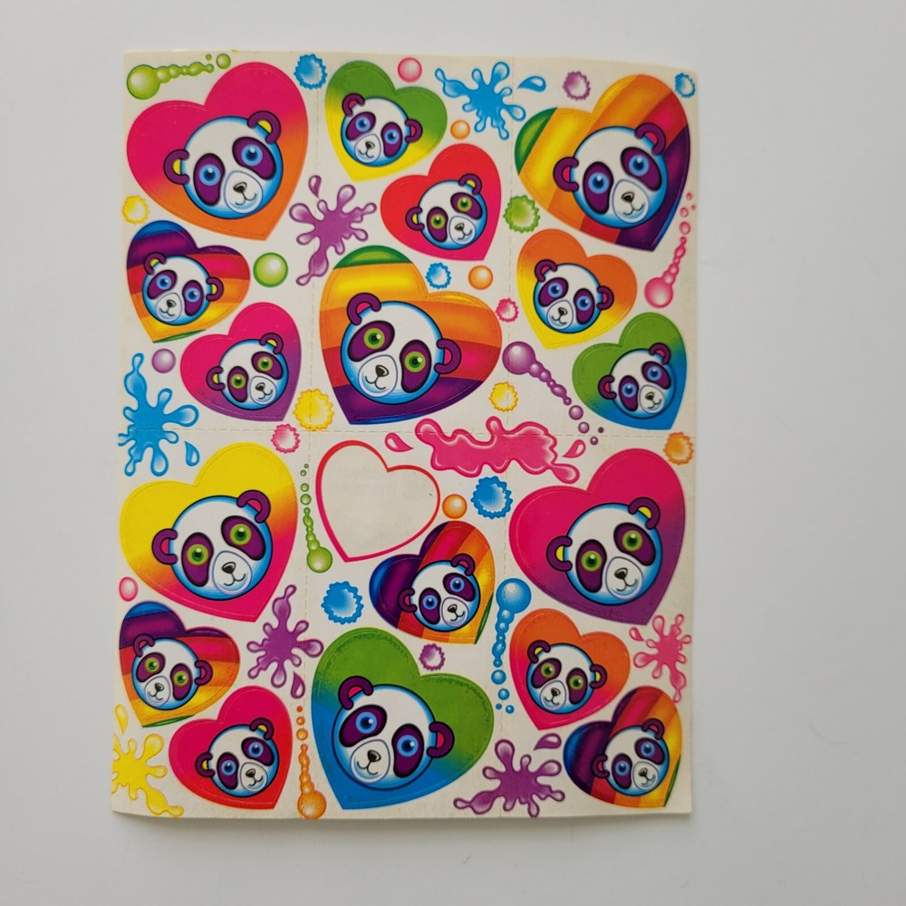 Vintage LISA FRANK Sticker Sheet S162 Pandas Hearts