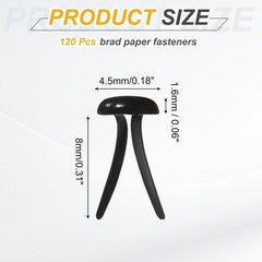 120Pcs Brads Paper Fasteners, 8×4.5 mm Metal Round Head Split Pins, Black