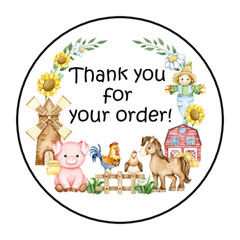 30 1.5″ THANK YOU FOR YOUR ORDER FARM ANIMALS LABELS , STICKERS ENVELOPE SEALS