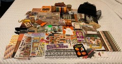 HUGE Halloween Crafting Scrapbooking Lot Paper Fabric Stickers Ribbon Die Cuts