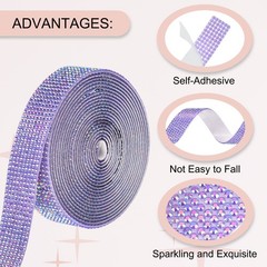 Self Adhesive Rhinestone Strips 3 Yards 0.7 Inch for Craft,Dark Purple AB
