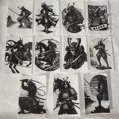 11 pcs Samurai Warriors on 4×6 Thermal Stickers- Classic White and Black