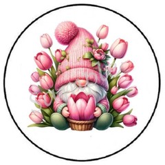 PINK GNOME WITH TULIPS ENVELOPE SEALS LABELS STICKERS PARTY FAVORS