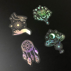 10 Pack Mix Holographic Laser Silver Transparent Stickers Waterproof Sun Moon