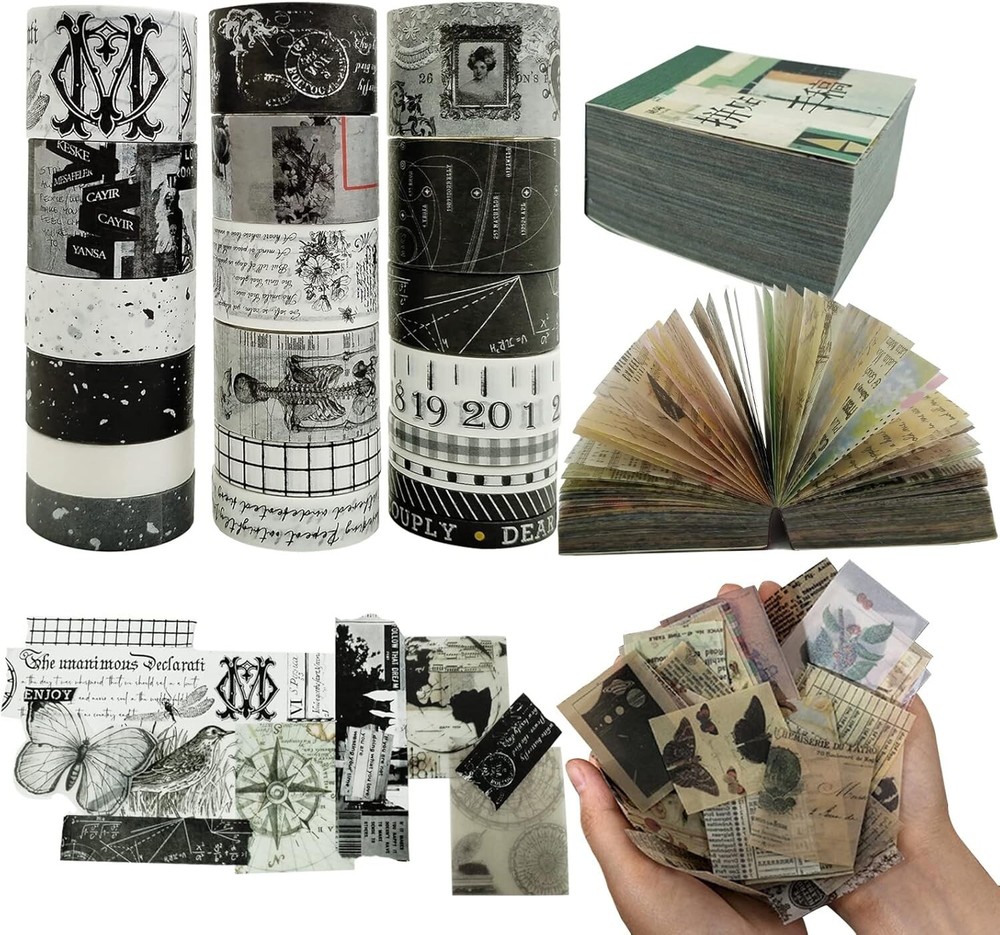 «732PCS Scrapbook Paper and 20 Rolls Washi Tape Set, Scrapbooking Supplies, Vint