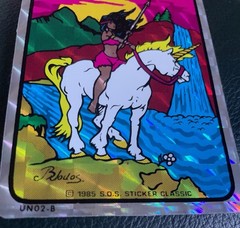 Vintage BJ Vending Machine Warrior Girl Unicorn Sticker 1985 Holographic VHTF