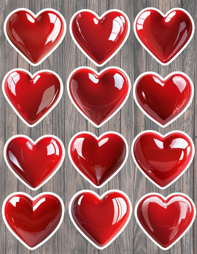 Shiny Red Heart Die Cut Vinyl Stickers Set Scrapbooking Laptop Water Bottle