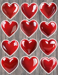 Shiny Red Heart Die Cut Vinyl Stickers Set Scrapbooking Laptop Water Bottle