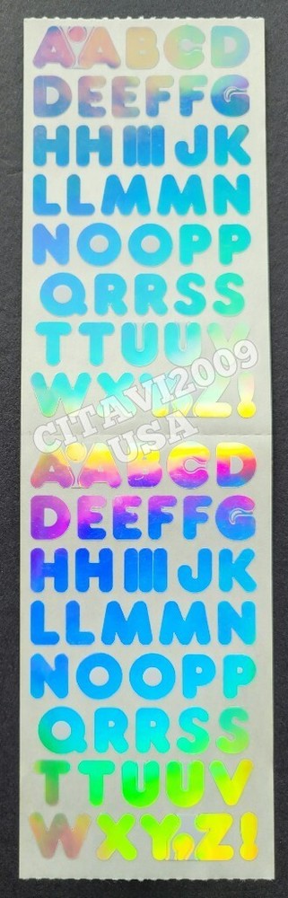 HAMBLY STUDIOS STICKERS FOIL HOLOGRAPHIC LETTERS ALPHABET WHITE / SILVER VINTAGE