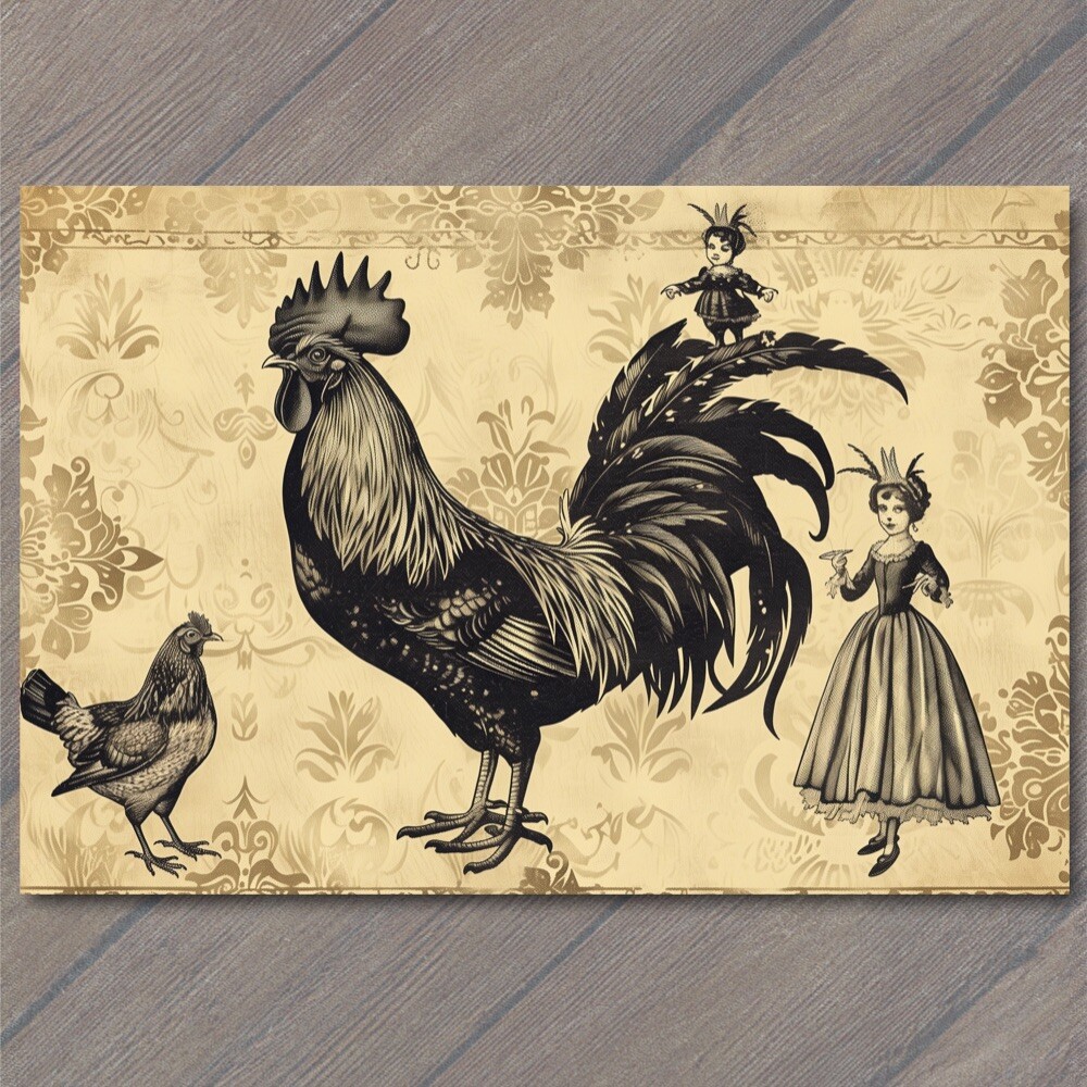 STICKER Rooster Chicken Victorian Pattern Fancy Bird Girl Weird Strange Funny