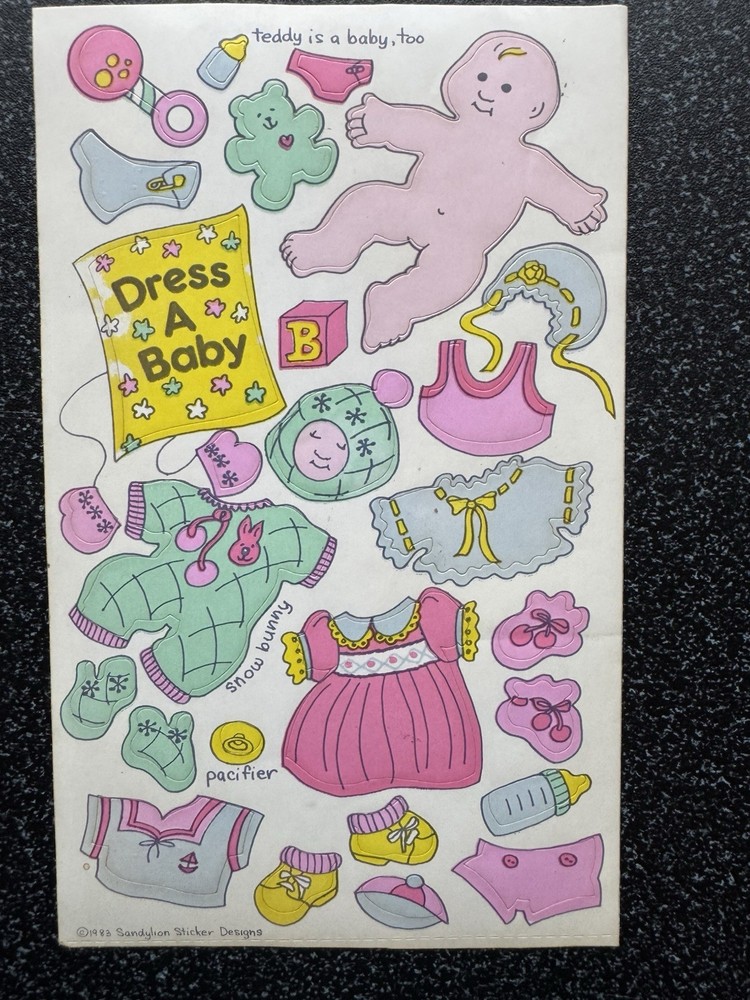 Vintage Sandylion Maxi Activity Sticker Sheet 80s Dress A Baby