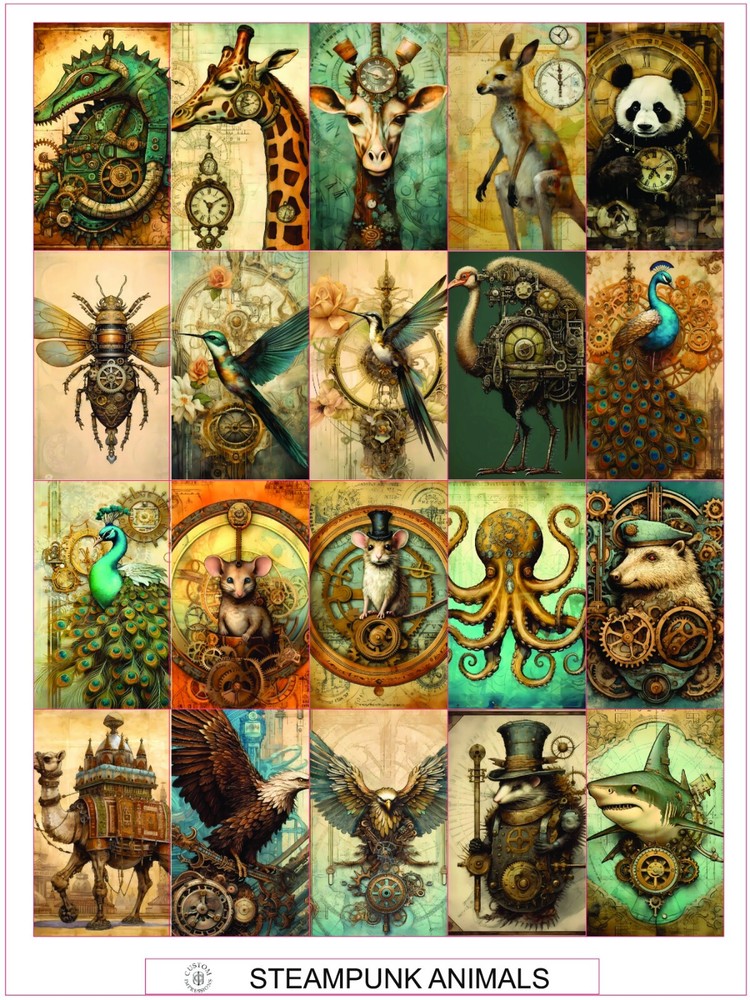 STEAMPUNK ANIMALS – COMPLETE SHEET OF 25 STICKERS