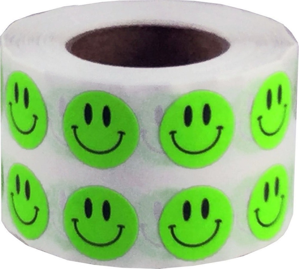 1/2″ Inch Small Fluorescent Green Happy Face Labels, 1,000 Total Adhesive Sti…