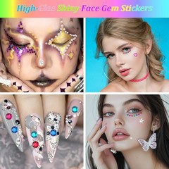 1782pcs Gems Stickers, Self Adhesive for Crafts Bling Multicolour