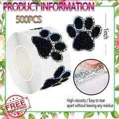 500pk Cute Dog Paws Stickers Glitter Vinyl Black Footprints Roll