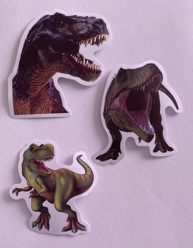 Set of 3 Dinosaur Glossy Stickers ~ Jurassic Park Junk Journal Supplies